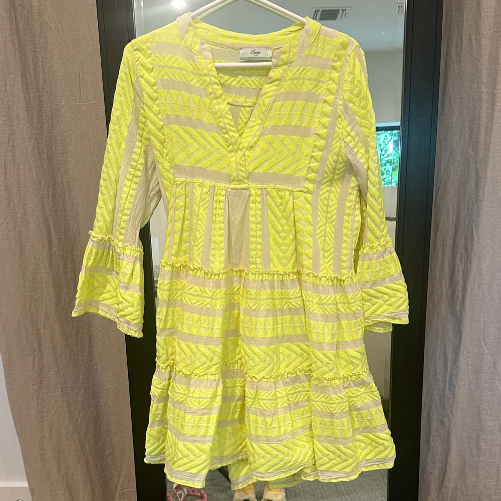Anthropologie Lightweight Neon Yellow Striped Women's Dress